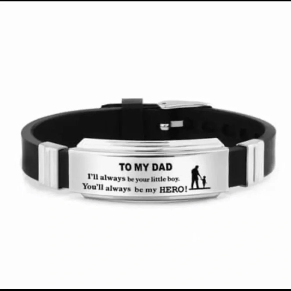 Black 'To My Dad' Engraved Silicone & Stainless Steel Bracelet